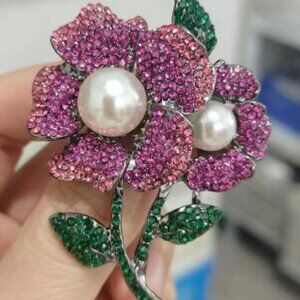 Pink Purple Floral Flower Sparkle Brooch